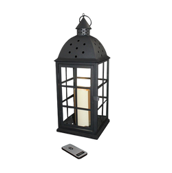 Lantern with large light on battery and with remote control - Black and made of metal