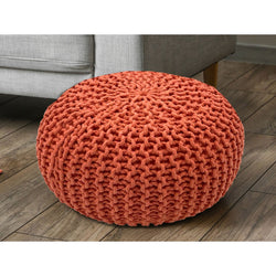 Pouf with diameter 55 cm (Orange red) - Knit stool/floor cushion - Coarse knit look extra high height 37 cm