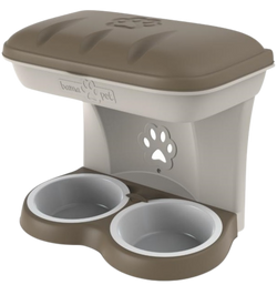 Feed and water bowls - Practical stand for standing or hanging - Storage space