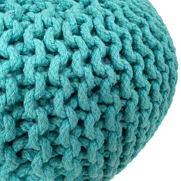 Pouf diameter 55 cm knit stool (mint green) - Pouf/floor cushion - Coarse knit look extra high height 37 cm