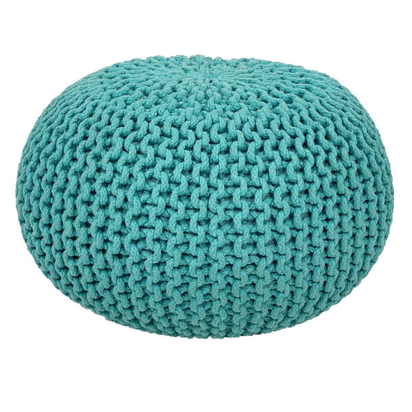 Pouf diameter 55 cm knit stool (mint green) - Pouf/floor cushion - Coarse knit look extra high height 37 cm