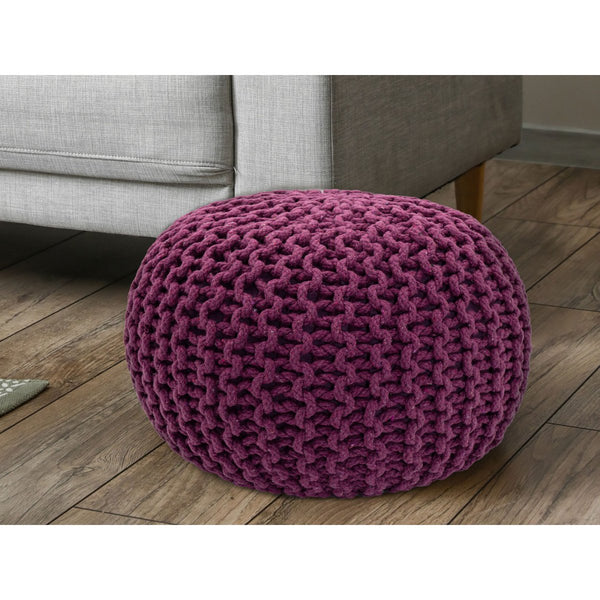 Pouf with diameter 55 cm (Purple) - Knit stool/floor cushion - Coarse knit look extra high height 37 cm