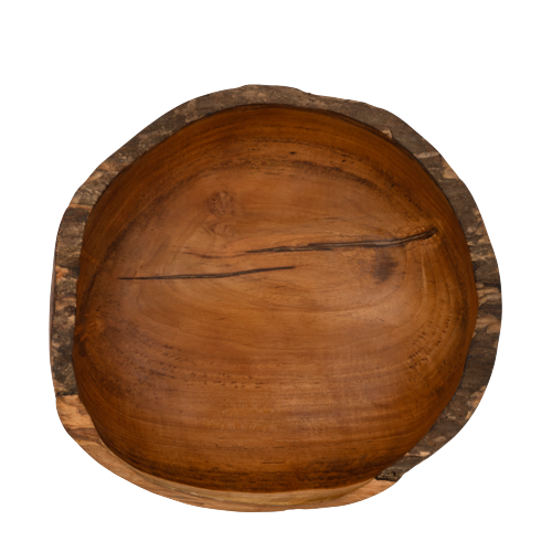 Salad set in Teak wood - consisting of bowl approx. 30 cm in diameter and 10 cm high as well as salad cutlery